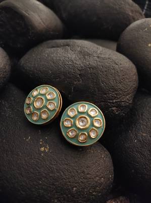 Turquoise Gold Tone Polki Studs 2