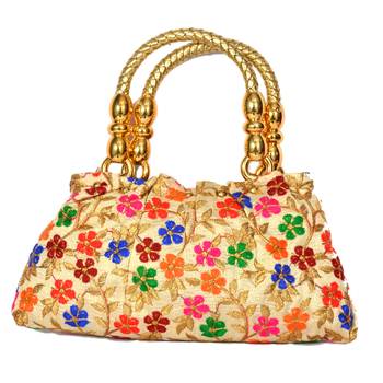 Silk Purse Hand Bag With Embroidery Work Multicolour For Women And Girls 1