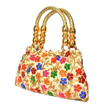 Silk Purse Hand Bag With Embroidery Work Multicolour For Women And Girls 2