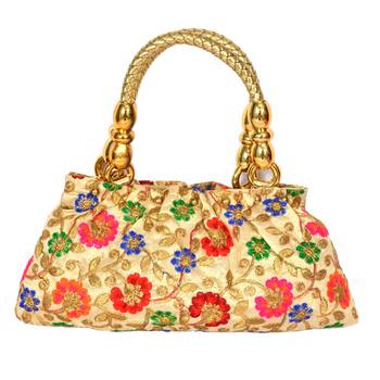 Silk Purse Hand Bag With Embroidery Work Multicolour For Women And Girls 1