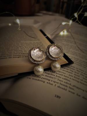 Silver Tone Victorian Polki Earrings With Pearls 1