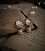 Silver Tone Victorian Polki Earrings With Pearls