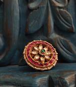 Red Green Gold Tone Polki Ring