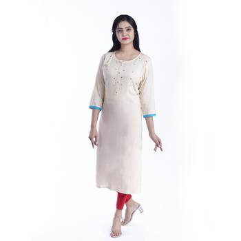 Cream hand woven rayon kurtas-and-kurtis 1