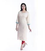 Cream hand woven rayon kurtas-and-kurtis