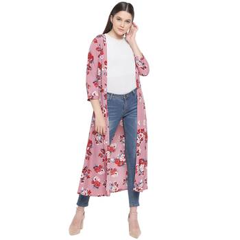 Pink printed Crepe womens jacket 1