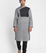 Grey Solid Cotton Men Kurtas