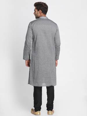 Grey Solid Cotton Men Kurtas 3