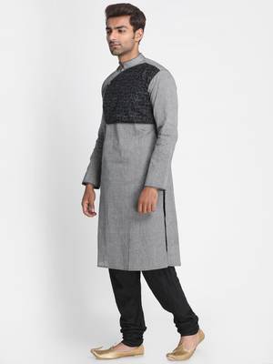 Grey Solid Cotton Men Kurtas 4
