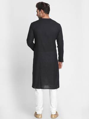 Black Printed Cotton Men Kurtas 3