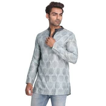 Grey Printed Silk Men Kurtas 1