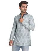 Grey Printed Silk Men Kurtas