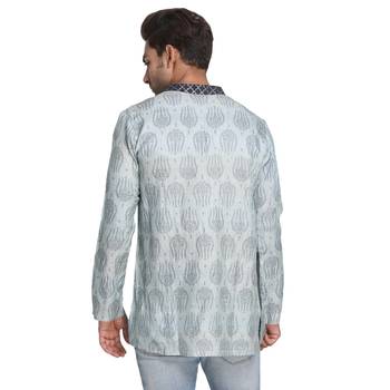 Grey Printed Silk Men Kurtas 3
