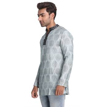 Grey Printed Silk Men Kurtas 4
