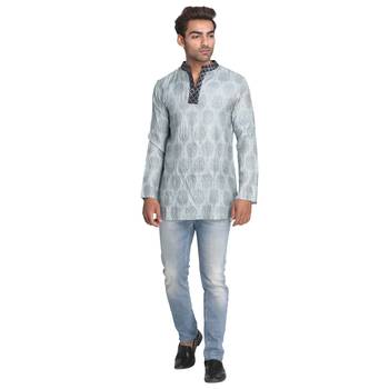 Grey Printed Silk Men Kurtas 5