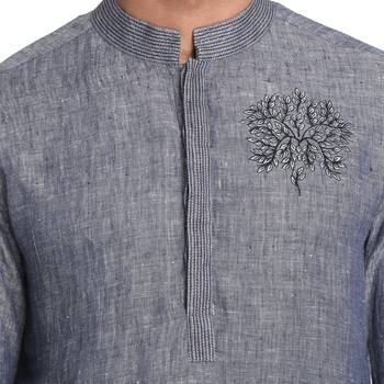 Grey Embroidered Linen Men Kurtas 2