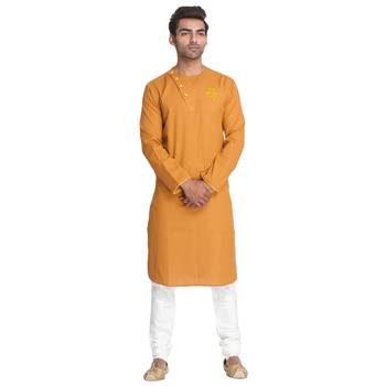 Yellow Embroidered Cotton Men Kurtas 1