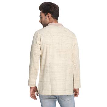 Beige Embroidered Silk Men Kurtas 3