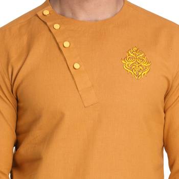 Yellow Embroidered Cotton Men Kurtas 2