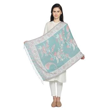 Light Blue & Pink Viscose Rayon Woven Design Floral Paisley Reversible Shawl 2