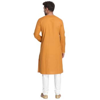Yellow Embroidered Cotton Men Kurtas 3