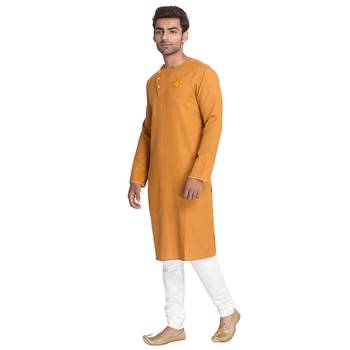 Yellow Embroidered Cotton Men Kurtas 4