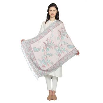 Light Blue & Pink Viscose Rayon Woven Design Floral Paisley Reversible Shawl 5