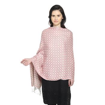 Pink & Grey Viscose Rayon Woven Design Polka Dot Reversible Shawl 1