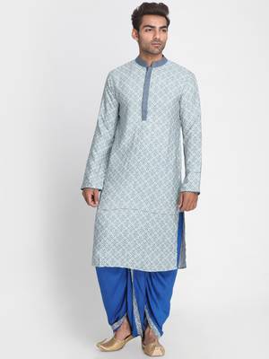 White Printed Viscose Rayon Men Kurtas 1