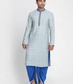 White Printed Viscose Rayon Men Kurtas