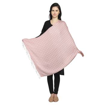 Pink & Grey Viscose Rayon Woven Design Polka Dot Reversible Shawl 2