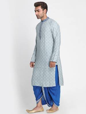 White Printed Viscose Rayon Men Kurtas 3