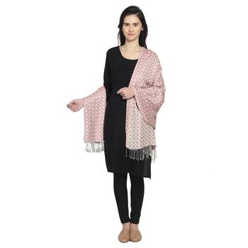 Pink & Grey Viscose Rayon Woven Design Polka Dot Reversible Shawl 3