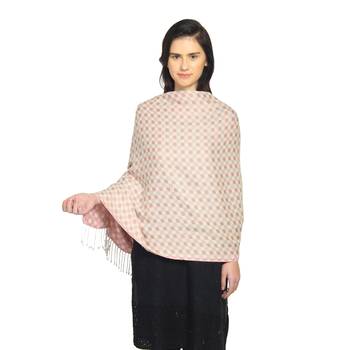 Pink & Grey Viscose Rayon Woven Design Polka Dot Reversible Shawl 4