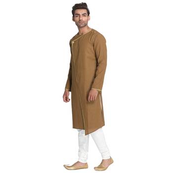 Green Plain Cotton Men Kurtas 4