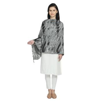 Black & White Viscose Rayon Woven Design Abstract Reversible Shawl 1