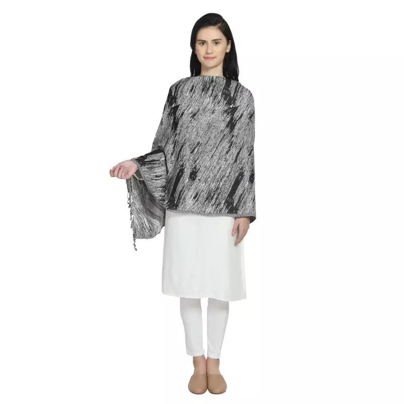 Black & White Viscose Rayon Woven Design Abstract Reversible Shawl