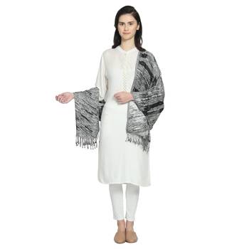 Black & White Viscose Rayon Woven Design Abstract Reversible Shawl 3