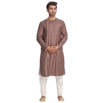 Brown Woven Cotton Silk Men Kurtas 1