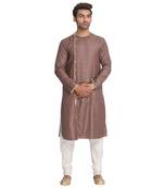 Brown Woven Cotton Silk Men Kurtas
