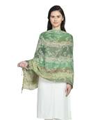 Multi Green Viscose Rayon Woven Design Floral Colorblock Shawl