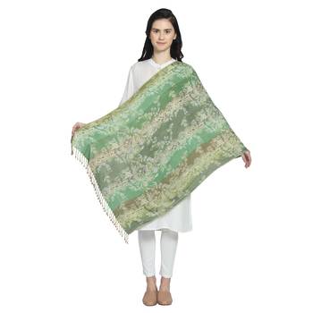 Multi Green Viscose Rayon Woven Design Floral Colorblock Shawl 2