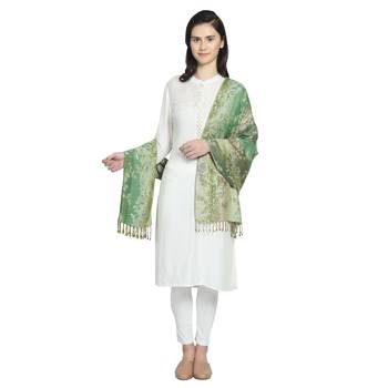 Multi Green Viscose Rayon Woven Design Floral Colorblock Shawl 3