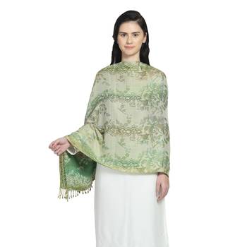 Multi Green Viscose Rayon Woven Design Floral Colorblock Shawl 4