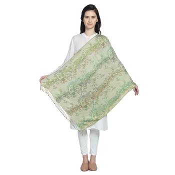 Multi Green Viscose Rayon Woven Design Floral Colorblock Shawl 5