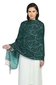 Emerald Green Viscose Rayon Woven Design Botanical Reversible Shawl
