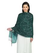 Emerald Green Viscose Rayon Woven Design Botanical Reversible Shawl