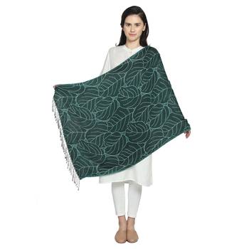 Emerald Green Viscose Rayon Woven Design Botanical Reversible Shawl 2