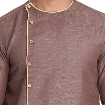 Brown Woven Cotton Silk Men Kurtas 2