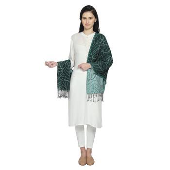 Emerald Green Viscose Rayon Woven Design Botanical Reversible Shawl 3